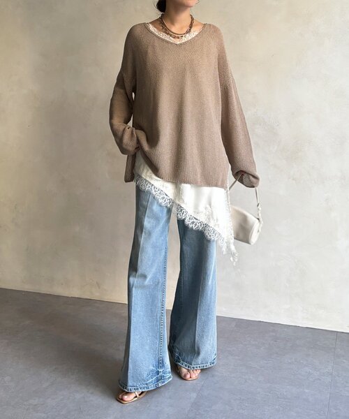 DouDou（ドゥドゥ）の「前後2WAY鹿の子編みプルオーバー（ニット/セーター・レディース・ブラック系その他2/ブラック/ブラウン系その他2/ミント/ベージュ・FREE）」の18枚目の写真