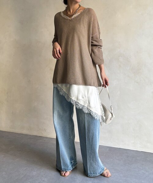 DouDou（ドゥドゥ）の「前後2WAY鹿の子編みプルオーバー（ニット/セーター・レディース・ブラック系その他2/ブラック/ブラウン系その他2/ミント/ベージュ・FREE）」の19枚目の写真