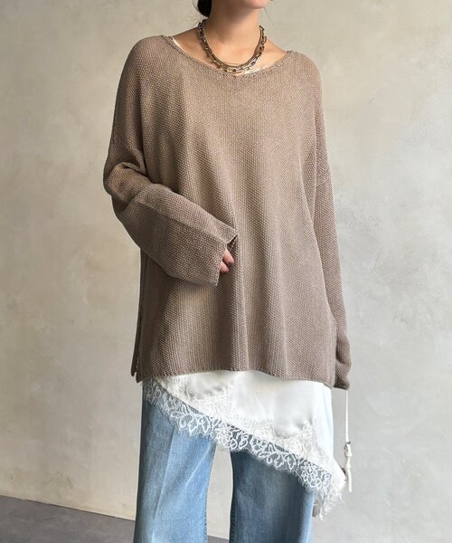 DouDou（ドゥドゥ）の「前後2WAY鹿の子編みプルオーバー（ニット/セーター・レディース・ブラック系その他2/ブラック/ブラウン系その他2/ミント/ベージュ・FREE）」の21枚目の写真