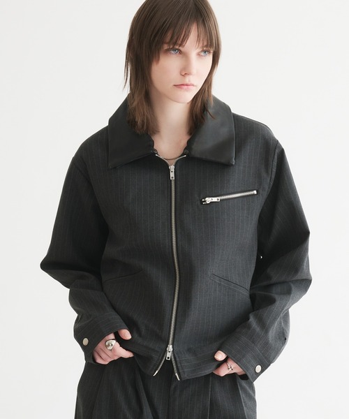 selle glant(セレグランテ)の「2WAY DOUBLE ZIP STRIPE JACKET/2WAYダブルジップストライプジャケット(ブルゾン・メンズ・ブラック/チャコールグレー・MEDIUM/SMALL/LARGE)」の2枚目の写真