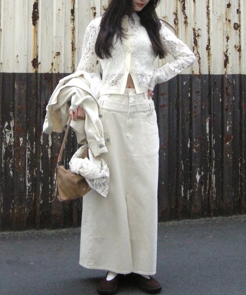 STYLEMIXER（スタイルミキサー）の「ダブルウエストデニムスカート（デニムスカート・レディース・インディゴブルー/アイボリー・MEDIUM/SMALL）」の2枚目の写真