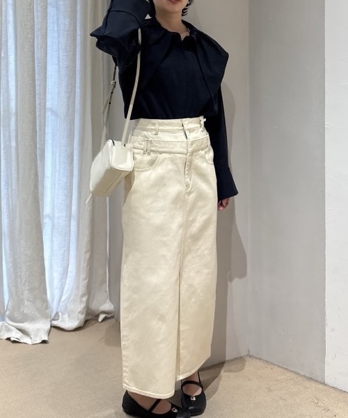 STYLEMIXER(スタイルミキサー)の「ダブルウエストデニムスカート(デニムスカート・レディース・インディゴブルー/アイボリー・MEDIUM/SMALL)」の21枚目の写真