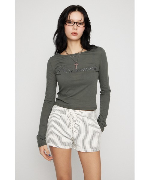 LAGUA GEM(ラグアジェム)の「SAME COLOR LETTERING トップス(Tシャツ/カットソー・レディース・オフホワイト/チャコールグレー/ネイビー・FREE)」の4枚目の写真