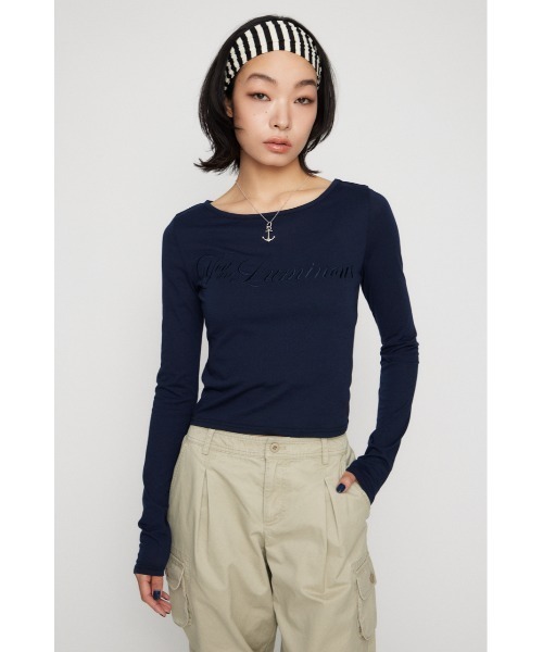 LAGUA GEM(ラグアジェム)の「SAME COLOR LETTERING トップス(Tシャツ/カットソー・レディース・オフホワイト/チャコールグレー/ネイビー・FREE)」の9枚目の写真