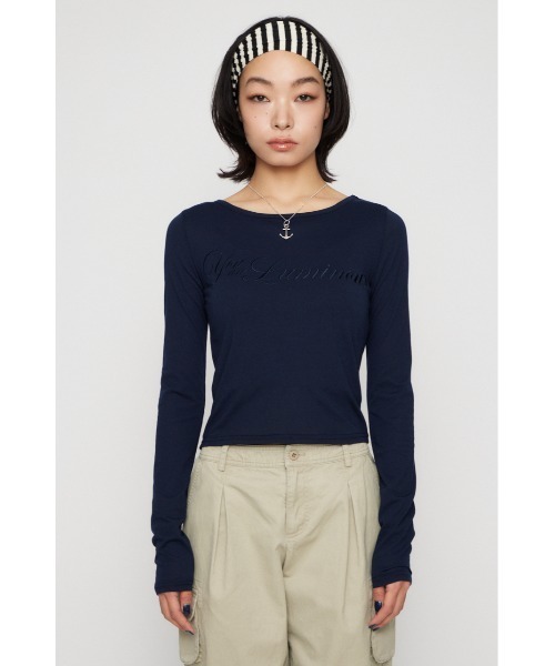 LAGUA GEM(ラグアジェム)の「SAME COLOR LETTERING トップス(Tシャツ/カットソー・レディース・オフホワイト/チャコールグレー/ネイビー・FREE)」の8枚目の写真
