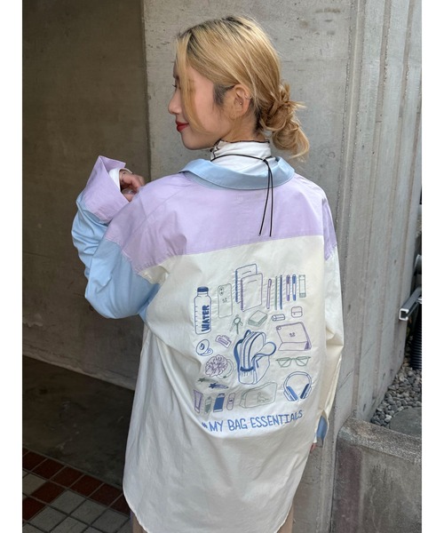 DOUBLE NAME（ダブルネーム）の「#MY BAG ESSENCIALS BACK刺しゅうシャツ（Tシャツ/カットソー・レディース・オフホワイト/ブルー系その他・FREE）」の6枚目の写真