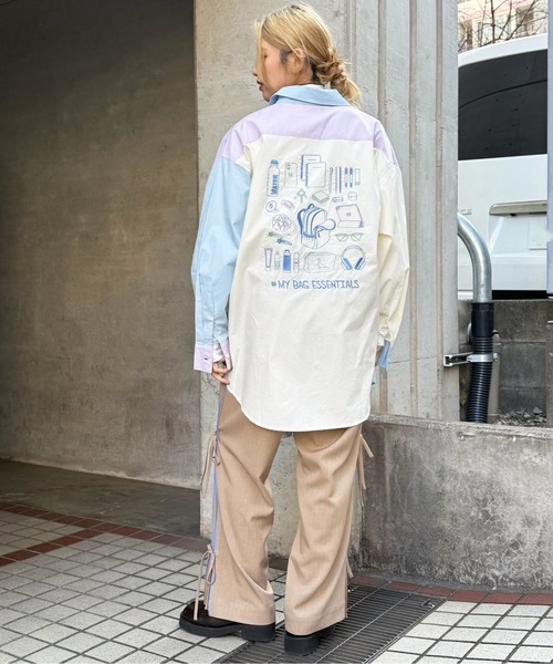 DOUBLE NAME（ダブルネーム）の「#MY BAG ESSENCIALS BACK刺しゅうシャツ（Tシャツ/カットソー・レディース・オフホワイト/ブルー系その他・FREE）」の7枚目の写真