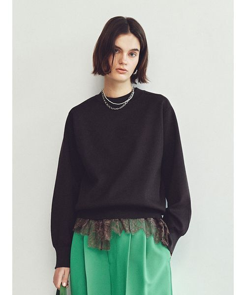 Mila Owen（ミラオーウェン）の「レースヘムレイヤードニット（ニット/セーター・レディース・ブラウン/グレー/ライトブルー/アイボリー・F）」の3枚目の写真