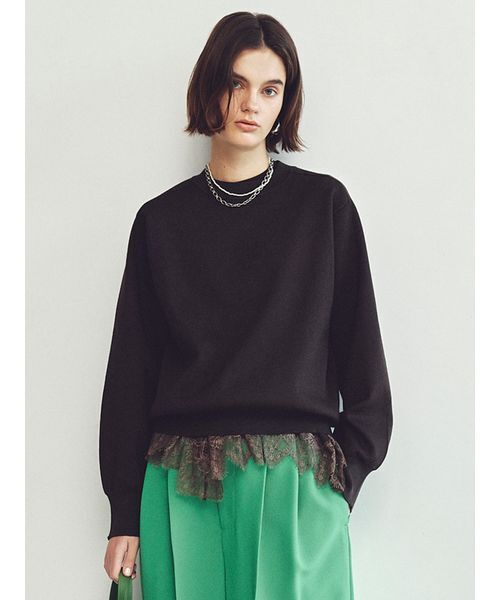 Mila Owen（ミラオーウェン）の「レースヘムレイヤードニット（ニット/セーター・レディース・ブラウン/グレー/ライトブルー/アイボリー・F）」の6枚目の写真