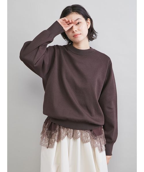 Mila Owen（ミラオーウェン）の「レースヘムレイヤードニット（ニット/セーター・レディース・ブラウン/グレー/ライトブルー/アイボリー・F）」の5枚目の写真