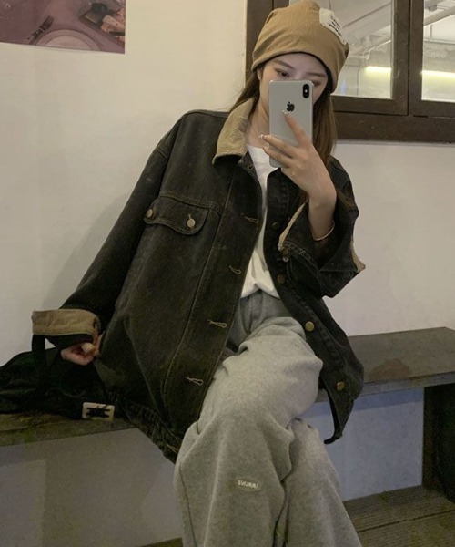 コーデュロイ襟デニムジャケット（デニムジャケット）｜LAC-VERT