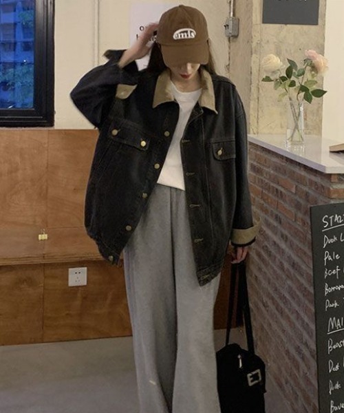 コーデュロイ襟デニムジャケット（デニムジャケット）｜LAC-VERT