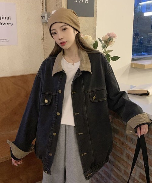 コーデュロイ襟デニムジャケット（デニムジャケット）｜LAC-VERT