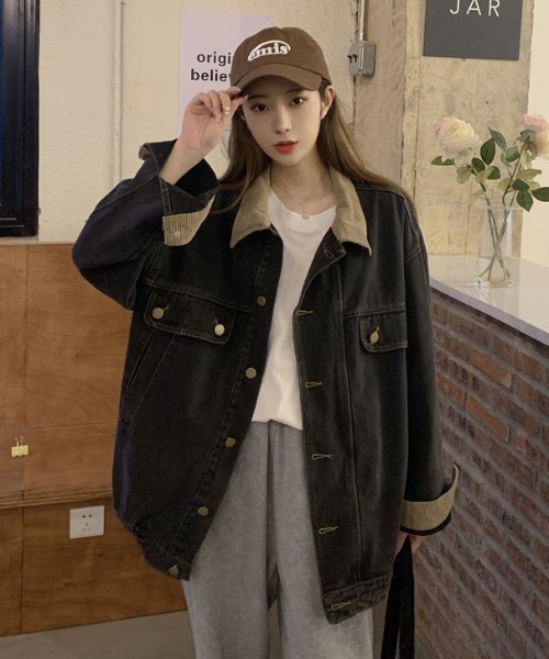 LAC-VERT（ラック・ヴェール）の「コーデュロイ襟デニムジャケット（デニムジャケット・レディース・ブラック・MEDIUM/LARGE）」の9枚目の写真