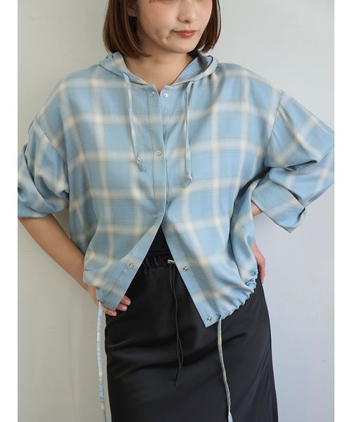 emmi(エミ)の「チェックフーディーシャツ(ルームウェア/パジャマ・レディース・グレー/ライトブルー/アイボリー・F)」の14枚目の写真