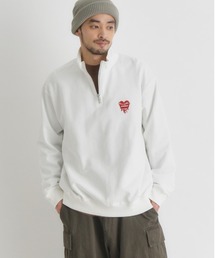 BACK NUMBER | 【BACK NUMBER】ワンポイントロゴハーフジッププルオーバー (スウェット / トレーナー / スタンドカラー / ビッグシルエット / ストリート / 古着ライク)(スウェット)