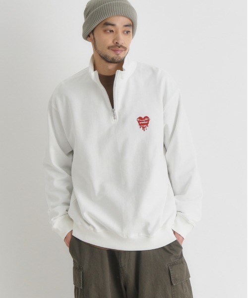 BACK NUMBER(バックナンバー)の「【BACK NUMBER】ワンポイントロゴハーフジッププルオーバー (スウェット / トレーナー / スタンドカラー / ビッグシルエット / ストリート / 古着ライク)(スウェット・メンズ・ブラック/ホワイト・S/M/L/XL)」の1枚目の写真