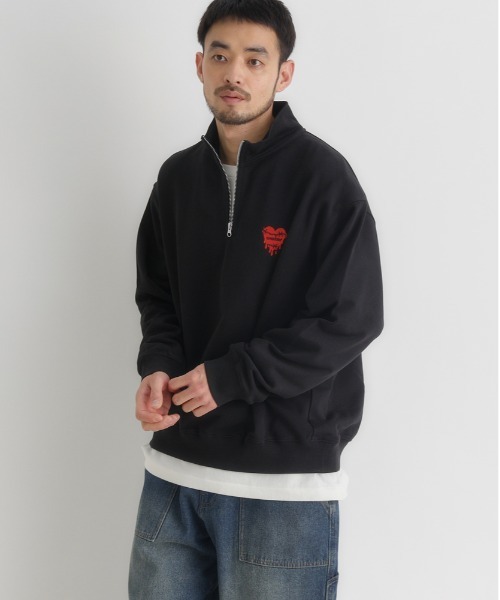 BACK NUMBER(バックナンバー)の「【BACK NUMBER】ワンポイントロゴハーフジッププルオーバー (スウェット / トレーナー / スタンドカラー / ビッグシルエット / ストリート / 古着ライク)(スウェット・メンズ・ブラック/ホワイト・S/M/L/XL)」の2枚目の写真