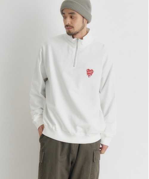 BACK NUMBER(バックナンバー)の「【BACK NUMBER】ワンポイントロゴハーフジッププルオーバー (スウェット / トレーナー / スタンドカラー / ビッグシルエット / ストリート / 古着ライク)(スウェット・メンズ・ブラック/ホワイト・S/M/L/XL)」の3枚目の写真