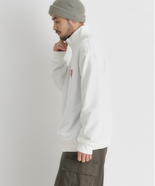 BACK NUMBER(バックナンバー)の「【BACK NUMBER】ワンポイントロゴハーフジッププルオーバー (スウェット / トレーナー / スタンドカラー / ビッグシルエット / ストリート / 古着ライク)(スウェット・メンズ・ブラック/ホワイト・S/M/L/XL)」の4枚目の写真