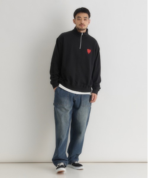 BACK NUMBER(バックナンバー)の「【BACK NUMBER】ワンポイントロゴハーフジッププルオーバー (スウェット / トレーナー / スタンドカラー / ビッグシルエット / ストリート / 古着ライク)(スウェット・メンズ・ブラック/ホワイト・S/M/L/XL)」の8枚目の写真