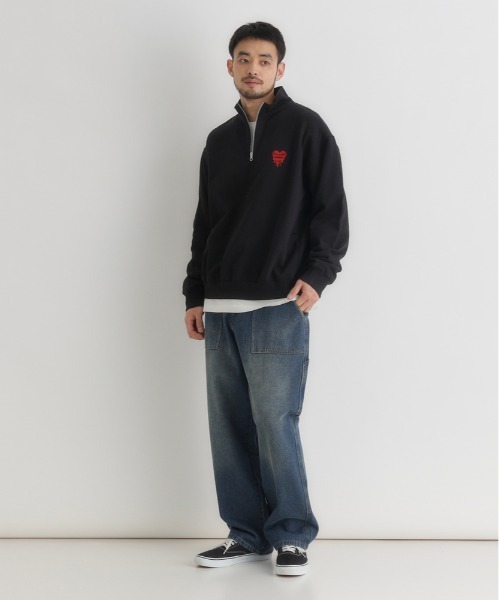 BACK NUMBER(バックナンバー)の「【BACK NUMBER】ワンポイントロゴハーフジッププルオーバー (スウェット / トレーナー / スタンドカラー / ビッグシルエット / ストリート / 古着ライク)(スウェット・メンズ・ブラック/ホワイト・S/M/L/XL)」の9枚目の写真