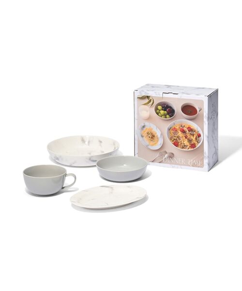スターター4点セット ディナータイム マーブル 食器 レンジ対応 食洗機