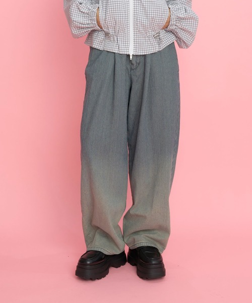 Nora Lily elle(ノラリリーエル)の「【Nora Lily】「elle」Bleached Hickory Gradation Pants(その他パンツ・レディース・ブルー/ブラック・FREE)」の2枚目の写真
