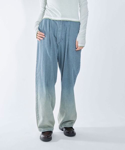 Nora Lily elle(ノラリリーエル)の「【Nora Lily】「elle」Bleached Hickory Gradation Pants(その他パンツ・レディース・ブルー/ブラック・FREE)」の5枚目の写真