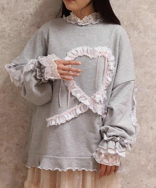 axes femme（アクシーズファム）の「フリルハートロングトレーナー（Tシャツ/カットソー・レディース・ホワイト/グレー/ミント・FREE）」の2枚目の写真