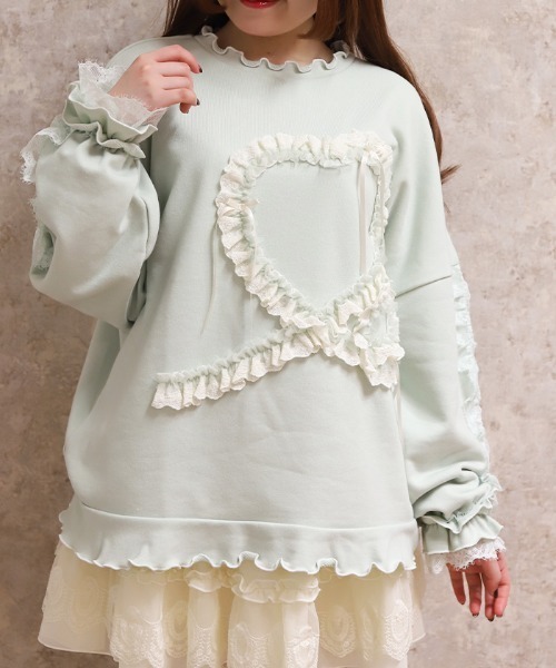axes femme（アクシーズファム）の「フリルハートロングトレーナー（Tシャツ/カットソー・レディース・ホワイト/グレー/ミント・FREE）」の3枚目の写真