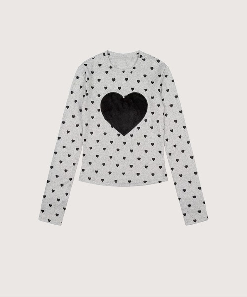 LA POMME petit(ラポミ・プチ)の「Cheerful Heart Motif T Shirt(Tシャツ/カットソー・レディース・グレー・FREE)」の1枚目の写真