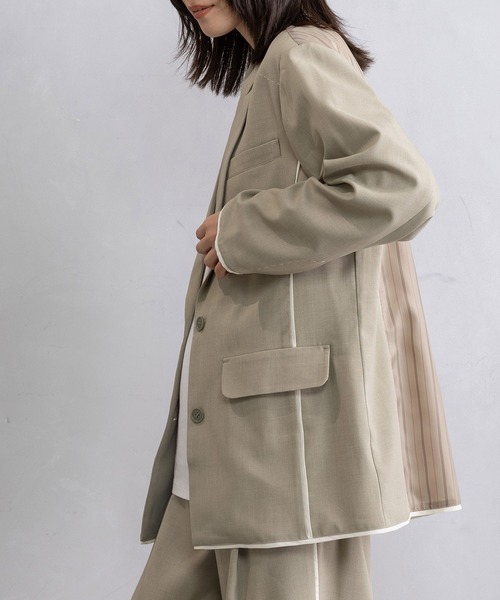 MARECHAL TERRE(マルシャルテル)の「ハンドステッチ切替えジャケット(テーラードジャケット・レディース・ベージュ/ブラック/ライトカーキ/グレー・MEDIUM)」の6枚目の写真