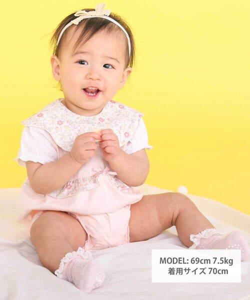 SLAP SLIP BABY（スラップスリップベビー）の「【ボックス付き】メロウ花柄＆恐竜ロンパース＋スタイセットベビー(70~80cm)（その他ベビーウェア・キッズ・ピンク/ブルー・80ｃｍ/70cm）」の3枚目の写真
