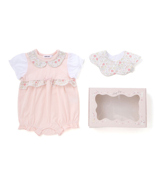 SLAP SLIP BABY（スラップスリップベビー）の「【ボックス付き】メロウ花柄＆恐竜ロンパース＋スタイセットベビー(70~80cm)（その他ベビーウェア・キッズ・ピンク/ブルー・80ｃｍ/70cm）」の5枚目の写真