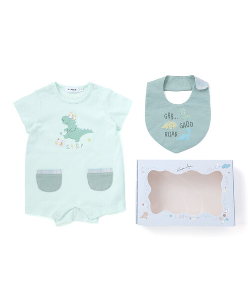 SLAP SLIP BABY（スラップスリップベビー）の「【ボックス付き】メロウ花柄＆恐竜ロンパース＋スタイセットベビー(70~80cm)（その他ベビーウェア・キッズ・ピンク/ブルー・80ｃｍ/70cm）」の16枚目の写真