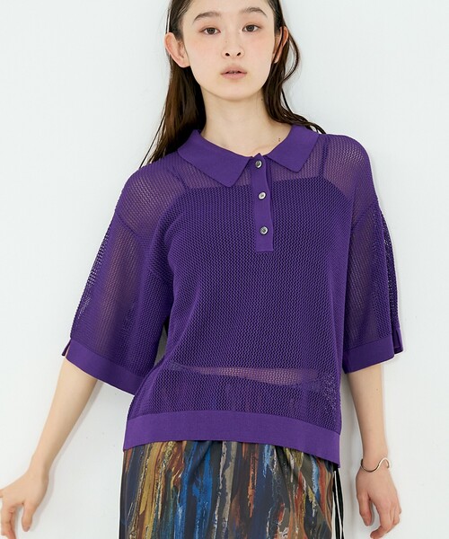 NOMINE(ノミネ)の「メッシュ ポロニット(ニット/セーター・レディース・パープル/ブラック/ブラウン/ライトグレー・フリー)」の4枚目の写真