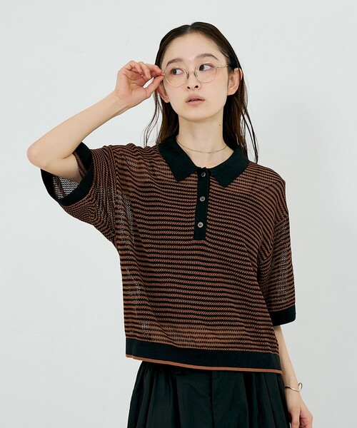 NOMINE(ノミネ)の「メッシュ ポロニット(ニット/セーター・レディース・パープル/ブラック/ブラウン/ライトグレー・フリー)」の8枚目の写真