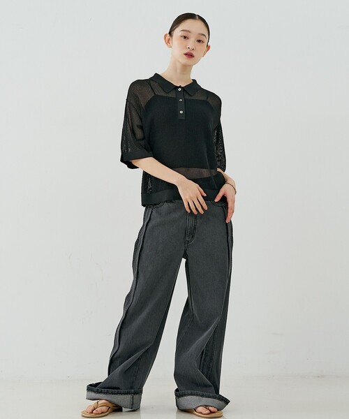 NOMINE(ノミネ)の「メッシュ ポロニット(ニット/セーター・レディース・パープル/ブラック/ブラウン/ライトグレー・フリー)」の11枚目の写真