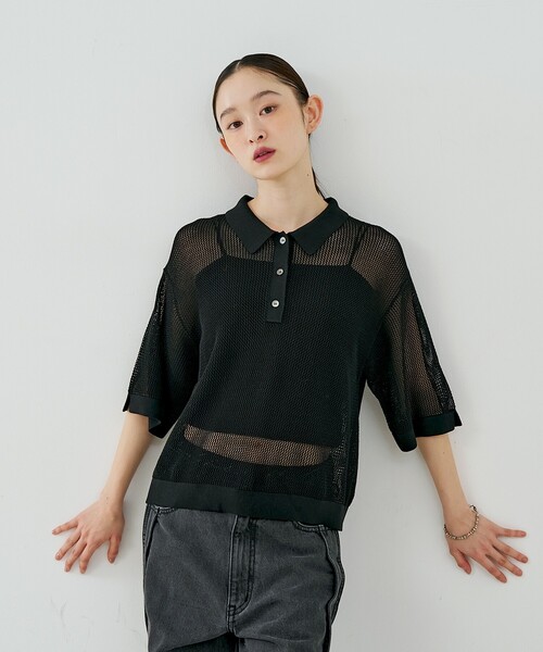 NOMINE(ノミネ)の「メッシュ ポロニット(ニット/セーター・レディース・パープル/ブラック/ブラウン/ライトグレー・フリー)」の12枚目の写真