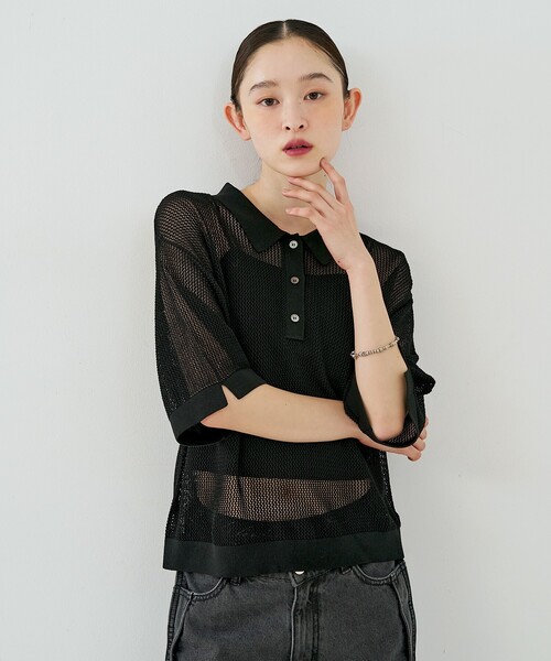 NOMINE(ノミネ)の「メッシュ ポロニット(ニット/セーター・レディース・パープル/ブラック/ブラウン/ライトグレー・フリー)」の13枚目の写真