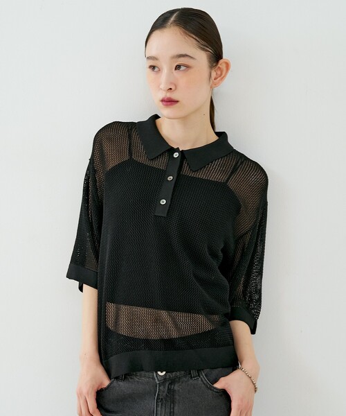 NOMINE(ノミネ)の「メッシュ ポロニット(ニット/セーター・レディース・パープル/ブラック/ブラウン/ライトグレー・フリー)」の14枚目の写真