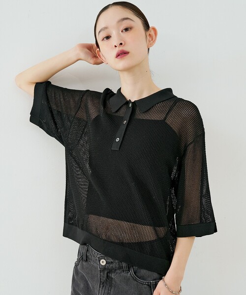 NOMINE(ノミネ)の「メッシュ ポロニット(ニット/セーター・レディース・パープル/ブラック/ブラウン/ライトグレー・フリー)」の15枚目の写真