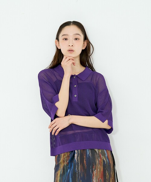NOMINE(ノミネ)の「メッシュ ポロニット(ニット/セーター・レディース・パープル/ブラック/ブラウン/ライトグレー・フリー)」の20枚目の写真
