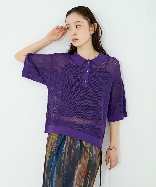 NOMINE(ノミネ)の「メッシュ ポロニット(ニット/セーター・レディース・パープル/ブラック/ブラウン/ライトグレー・フリー)」の21枚目の写真