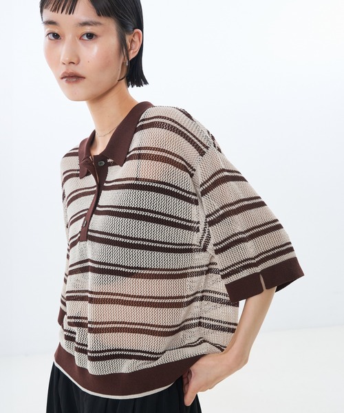 NOMINE（ノミネ）の「メッシュ ポロニット（ニット/セーター・レディース・パープル/ブラック/ブラウン/ライトグレー・フリー）」の3枚目の写真