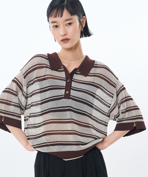 NOMINE(ノミネ)の「メッシュ ポロニット(ニット/セーター・レディース・パープル/ブラック/ブラウン/ライトグレー・フリー)」の8枚目の写真