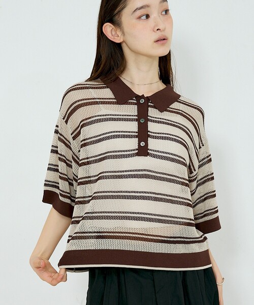NOMINE(ノミネ)の「メッシュ ポロニット(ニット/セーター・レディース・パープル/ブラック/ブラウン/ライトグレー・フリー)」の15枚目の写真