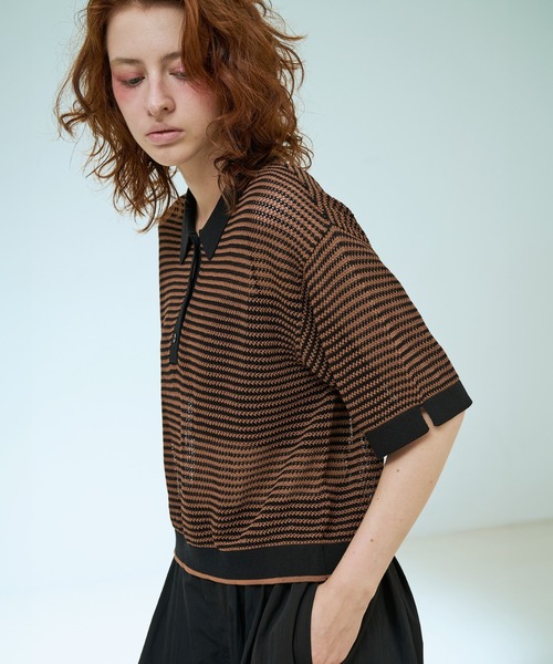 NOMINE(ノミネ)の「メッシュ ポロニット(ニット/セーター・レディース・パープル/ブラック/ブラウン/ライトグレー・フリー)」の12枚目の写真