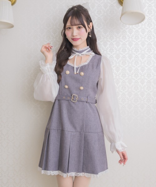 couture BY ROJITA(クチュールバイロジータ)の「チョーカーリボンプリーツデザインワンピース(ワンピース・レディース・ブラック/チャコールグレー/グレー・FREE)」の1枚目の写真